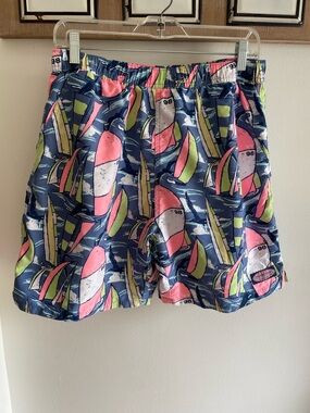 Vineyard Vines Navy Swim Shorts with Pink & Lime Sail Print